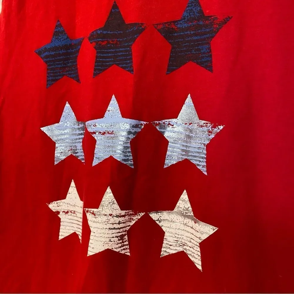 St. John's Bay Short Sleeve Americana USA stars flag  patriotic V Neck T-shirt L - Picture 7 of 7